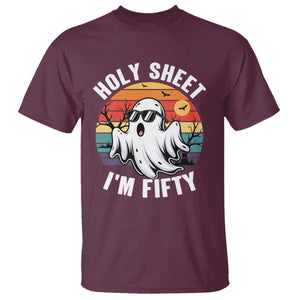 50th Birthday Halloween Ghost T Shirt Holy Sheet I'm Fifty TS14 Maroon Print Your Wear