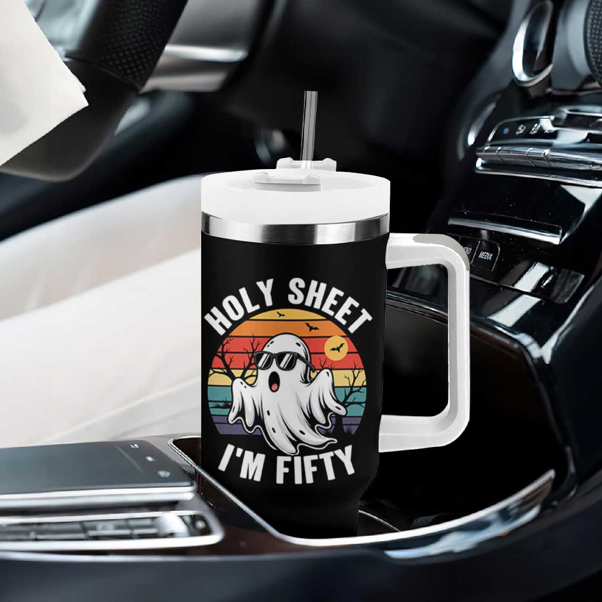 50th Birthday Halloween Ghost Tumbler With Handle Holy Sheet I'm Fifty TS14 Print Your Wear