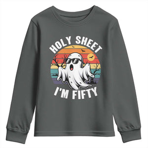 50th Birthday Halloween Ghost Youth Sweatshirt Holy Sheet I'm Fifty TS14 Dark Heather Print Your Wear