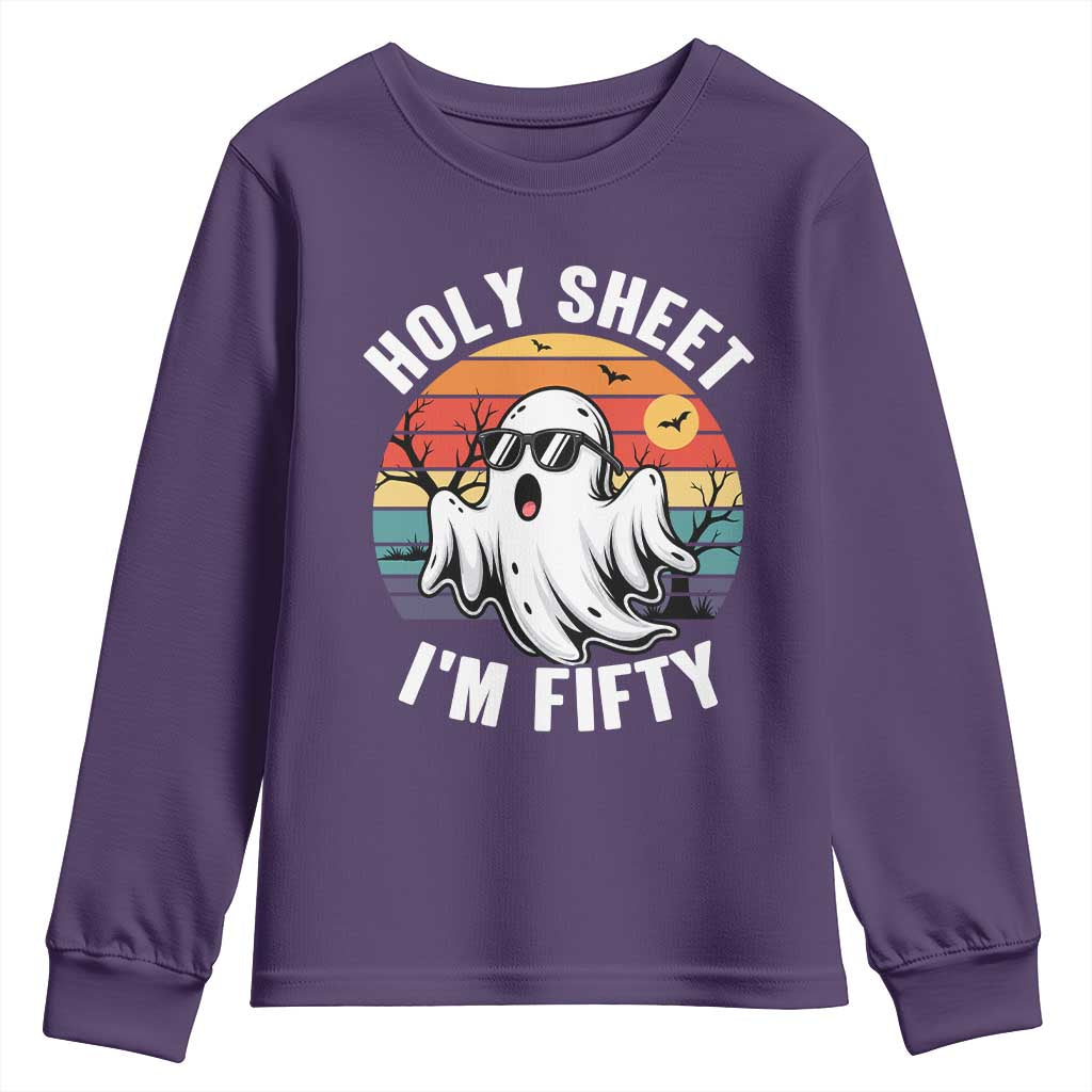 50th Birthday Halloween Ghost Youth Sweatshirt Holy Sheet I'm Fifty TS14 Purple Print Your Wear