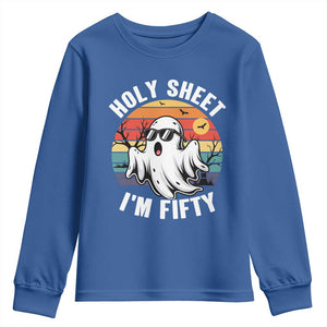 50th Birthday Halloween Ghost Youth Sweatshirt Holy Sheet I'm Fifty TS14 Royal Blue Print Your Wear