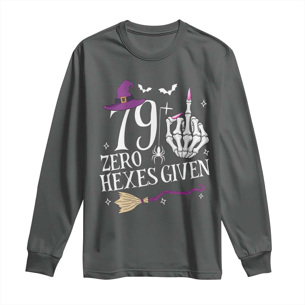 80th Birthday Halloween Long Sleeve Shirt 79 Plus Middle Finger Zero Hexes Given Gift For Women TS14 Dark Heather Print Your Wear