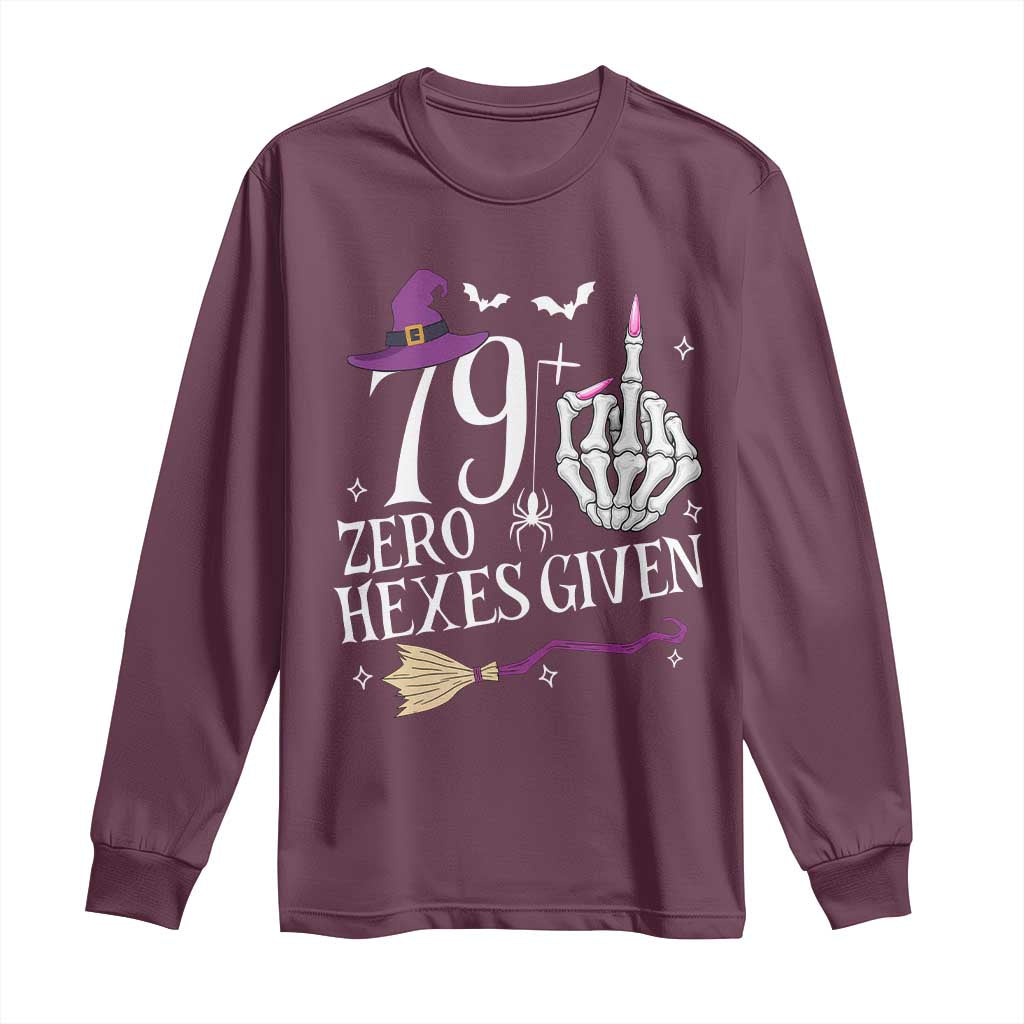 80th Birthday Halloween Long Sleeve Shirt 79 Plus Middle Finger Zero Hexes Given Gift For Women TS14 Maroon Print Your Wear