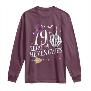 80th Birthday Halloween Long Sleeve Shirt 79 Plus Middle Finger Zero Hexes Given Gift For Women TS14 Maroon Print Your Wear