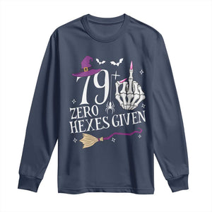 80th Birthday Halloween Long Sleeve Shirt 79 Plus Middle Finger Zero Hexes Given Gift For Women TS14 Navy Print Your Wear