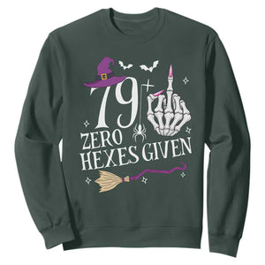 80th Birthday Halloween Sweatshirt 79 Plus Middle Finger Zero Hexes Given Gift For Women TS14 Dark Forest Green Print Your Wear