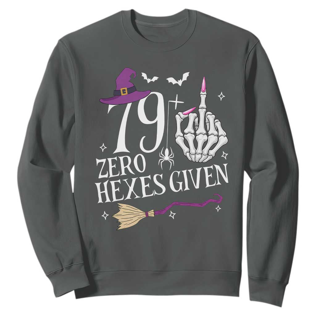 80th Birthday Halloween Sweatshirt 79 Plus Middle Finger Zero Hexes Given Gift For Women TS14 Dark Heather Print Your Wear