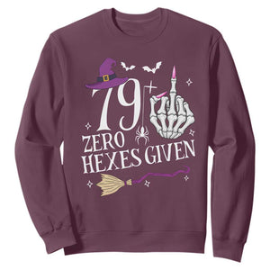 80th Birthday Halloween Sweatshirt 79 Plus Middle Finger Zero Hexes Given Gift For Women TS14 Maroon Print Your Wear