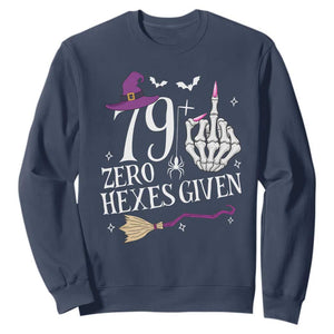 80th Birthday Halloween Sweatshirt 79 Plus Middle Finger Zero Hexes Given Gift For Women TS14 Navy Print Your Wear