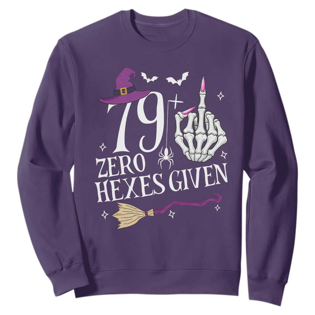 80th Birthday Halloween Sweatshirt 79 Plus Middle Finger Zero Hexes Given Gift For Women TS14 Purple Print Your Wear