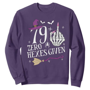 80th Birthday Halloween Sweatshirt 79 Plus Middle Finger Zero Hexes Given Gift For Women TS14 Purple Print Your Wear