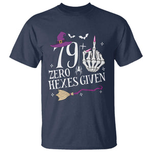 80th Birthday Halloween T Shirt 79 Plus Middle Finger Zero Hexes Given Gift For Women TS14 Navy Print Your Wear