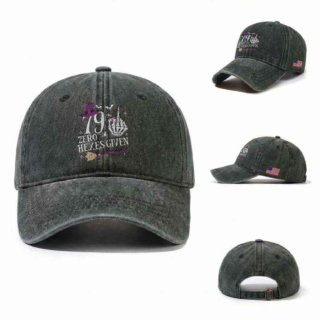 80th Birthday Halloween Washed Cotton Baseball Cap 79 Plus Middle Finger Zero Hexes Given Gift For Women TS14 Washed Cap Universal Fit Dark Green Print Your Wear