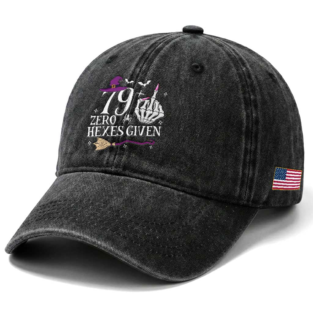 80th Birthday Halloween Washed Cotton Baseball Cap 79 Plus Middle Finger Zero Hexes Given Gift For Women TS14 Print Your Wear