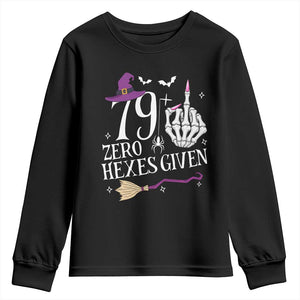 80th Birthday Halloween Youth Sweatshirt 79 Plus Middle Finger Zero Hexes Given Gift For Women TS14 Black Print Your Wear