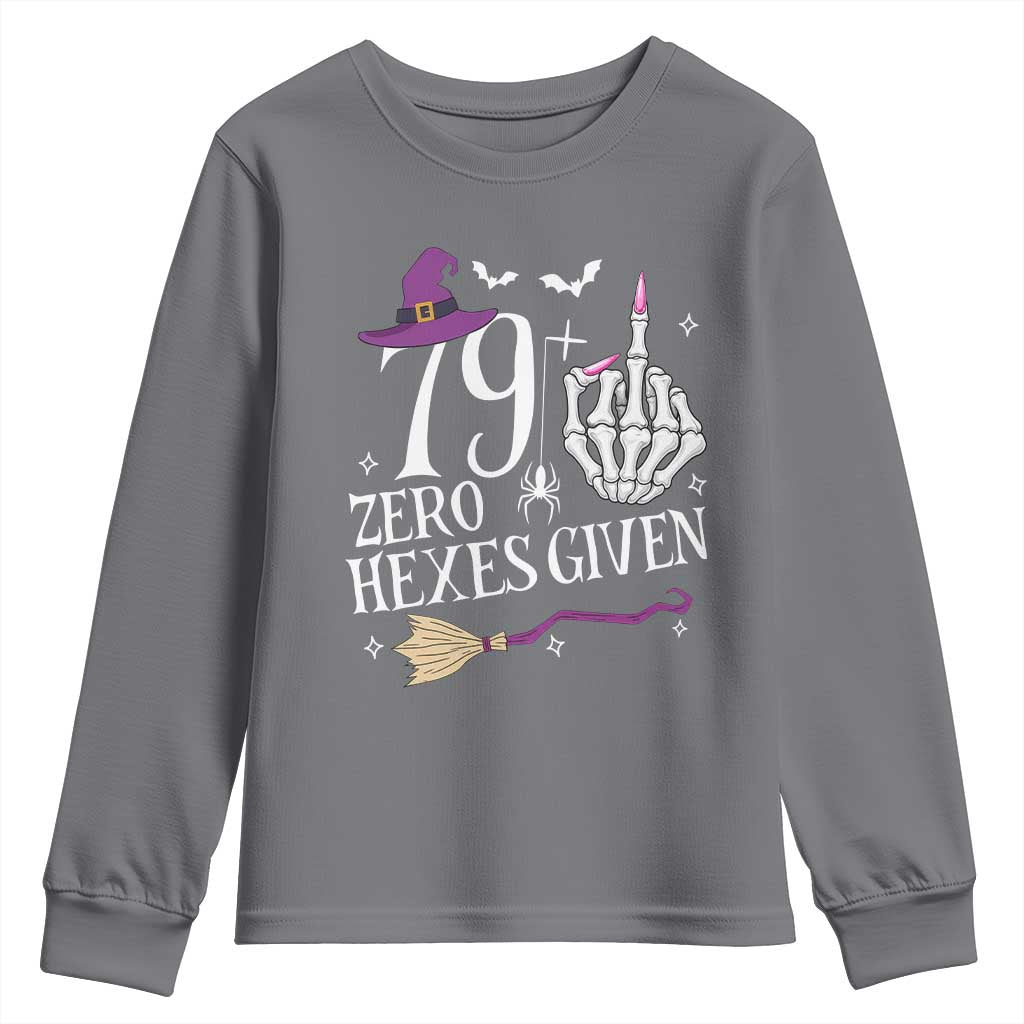 80th Birthday Halloween Youth Sweatshirt 79 Plus Middle Finger Zero Hexes Given Gift For Women TS14 Charcoal Print Your Wear