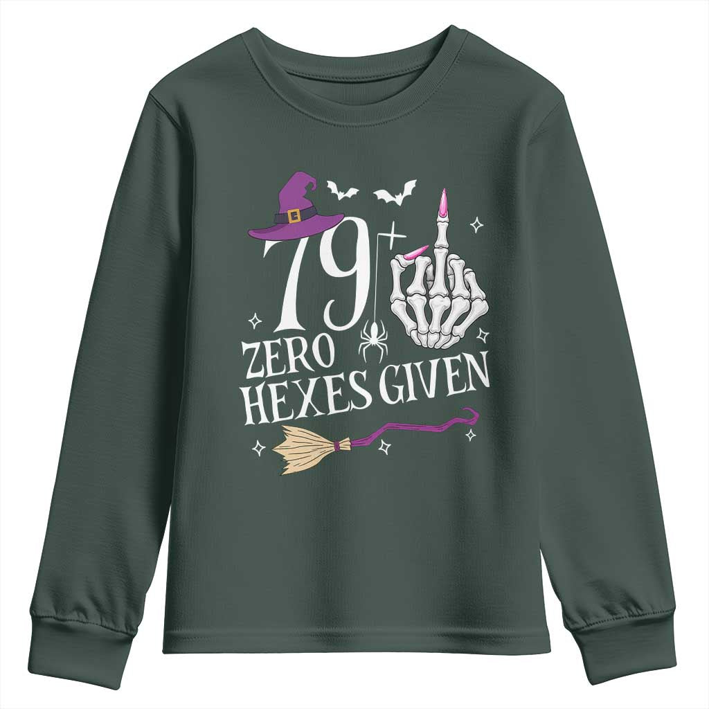80th Birthday Halloween Youth Sweatshirt 79 Plus Middle Finger Zero Hexes Given Gift For Women TS14 Dark Forest Green Print Your Wear