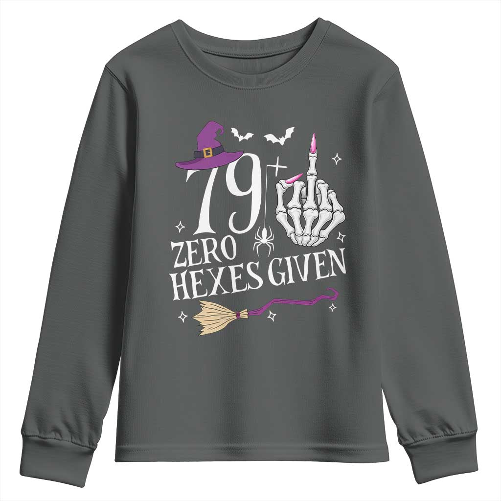 80th Birthday Halloween Youth Sweatshirt 79 Plus Middle Finger Zero Hexes Given Gift For Women TS14 Dark Heather Print Your Wear