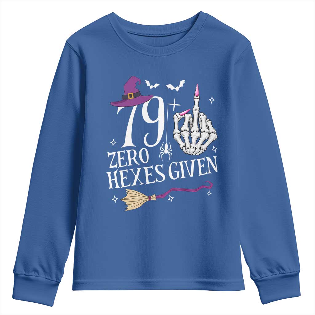 80th Birthday Halloween Youth Sweatshirt 79 Plus Middle Finger Zero Hexes Given Gift For Women TS14 Royal Blue Print Your Wear