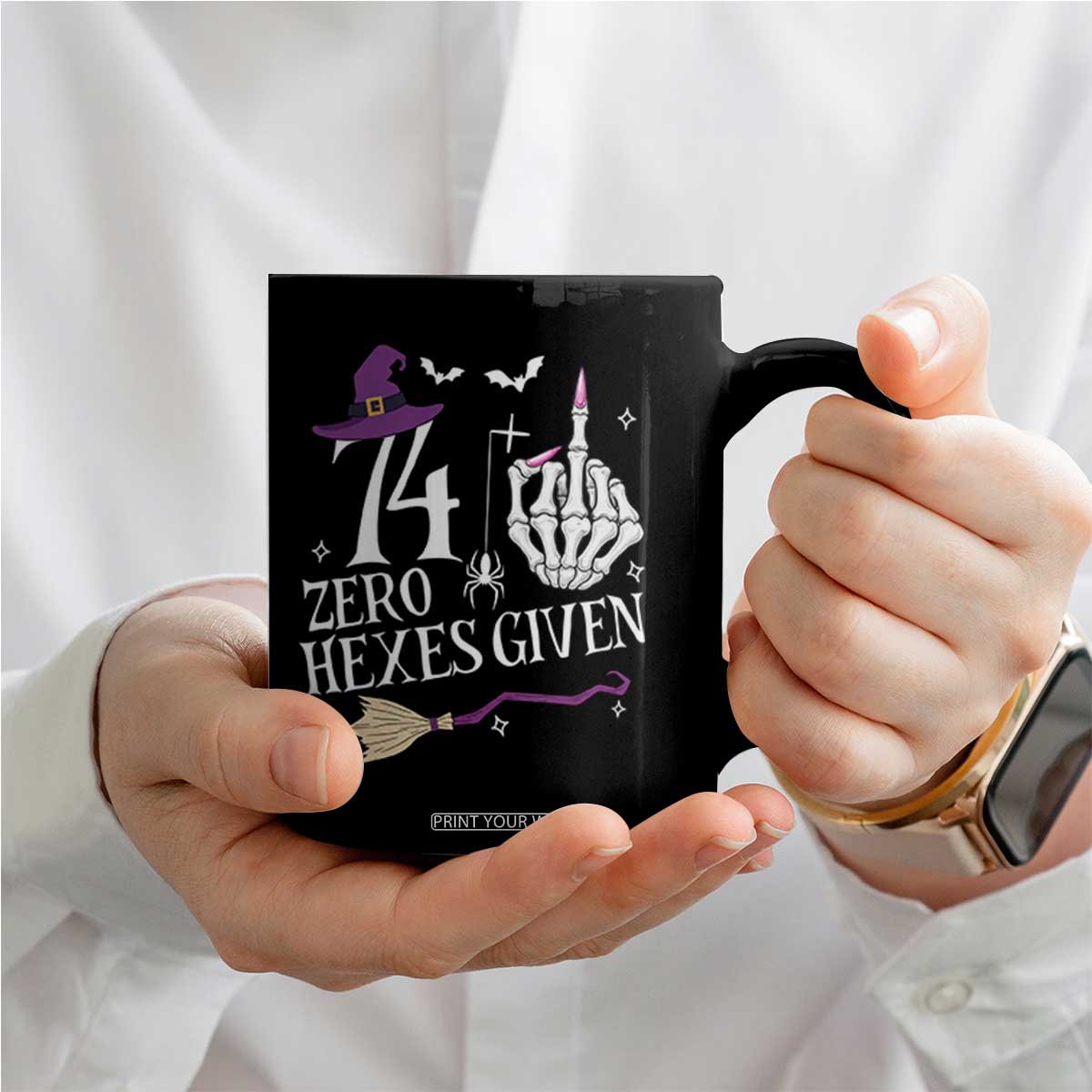 75th Birthday Halloween Coffee Mug 74 Plus Middle Finger Zero Hexes Given Gift For Women TS14 Print Your Wear