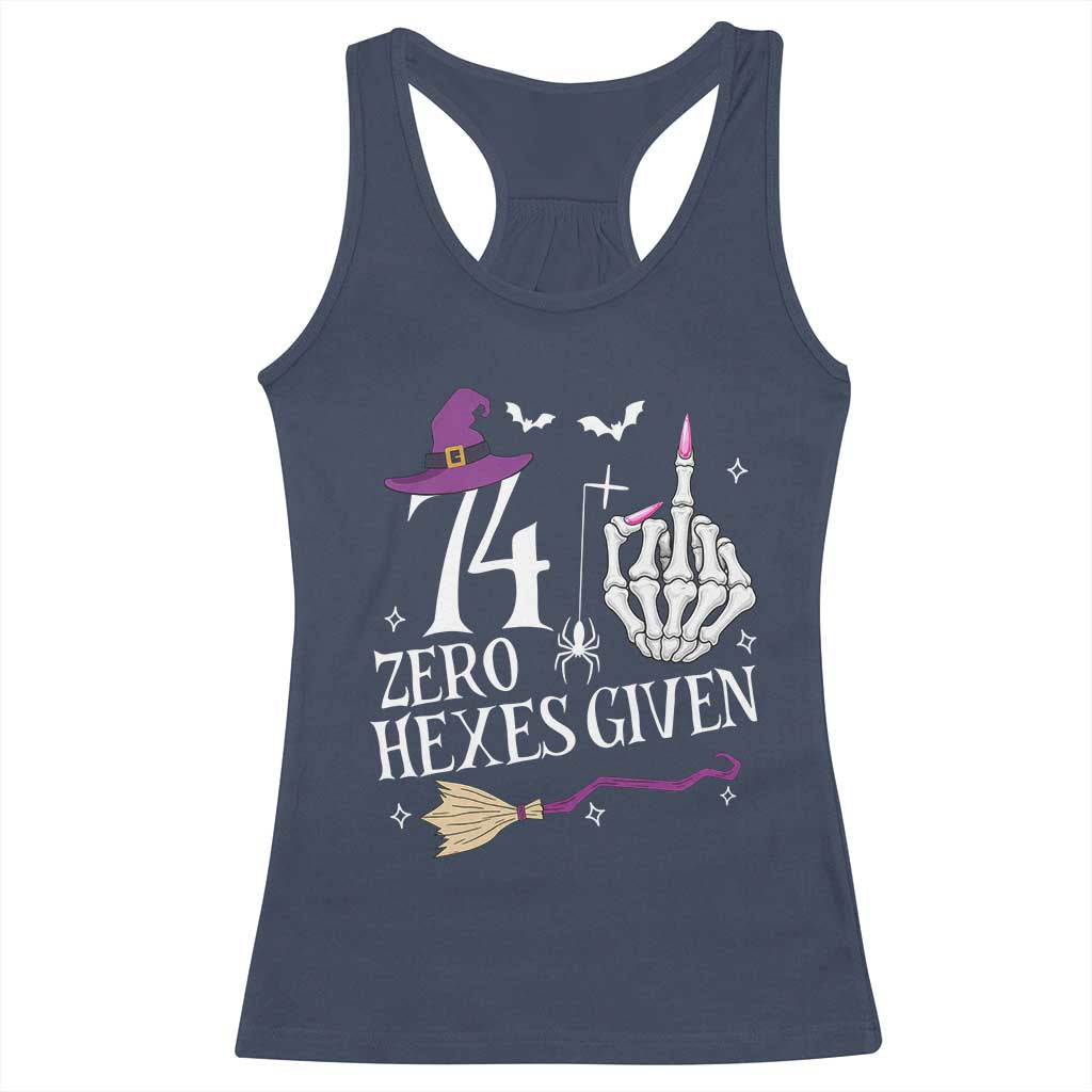 75th Birthday Halloween Racerback Tank Top 74 Plus Middle Finger Zero Hexes Given Gift For Women TS14 Navy Print Your Wear