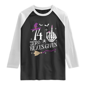 75th Birthday Halloween Raglan Shirt 74 Plus Middle Finger Zero Hexes Given Gift For Women TS14 Black White Print Your Wear