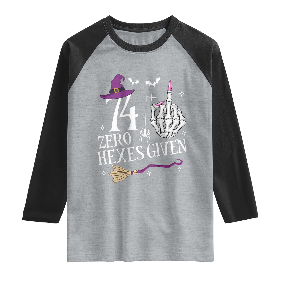 75th Birthday Halloween Raglan Shirt 74 Plus Middle Finger Zero Hexes Given Gift For Women TS14 Heather Gray Black Print Your Wear