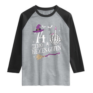 75th Birthday Halloween Raglan Shirt 74 Plus Middle Finger Zero Hexes Given Gift For Women TS14 Heather Gray Black Print Your Wear