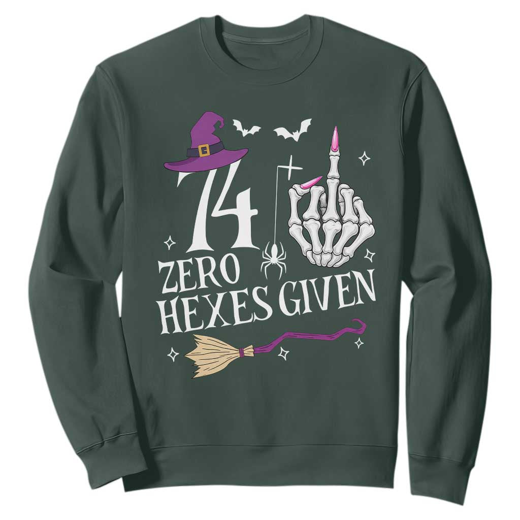 75th Birthday Halloween Sweatshirt 74 Plus Middle Finger Zero Hexes Given Gift For Women TS14 Dark Forest Green Print Your Wear
