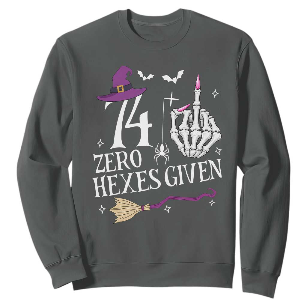 75th Birthday Halloween Sweatshirt 74 Plus Middle Finger Zero Hexes Given Gift For Women TS14 Dark Heather Print Your Wear