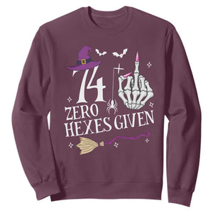 75th Birthday Halloween Sweatshirt 74 Plus Middle Finger Zero Hexes Given Gift For Women TS14 Maroon Print Your Wear