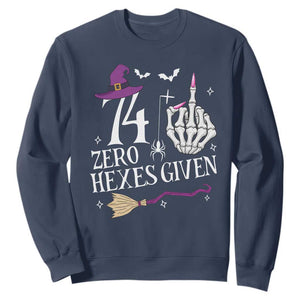 75th Birthday Halloween Sweatshirt 74 Plus Middle Finger Zero Hexes Given Gift For Women TS14 Navy Print Your Wear