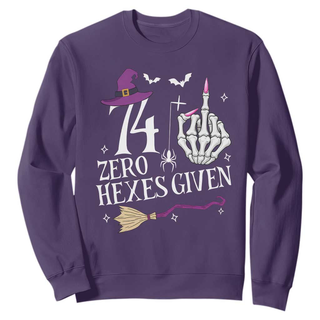 75th Birthday Halloween Sweatshirt 74 Plus Middle Finger Zero Hexes Given Gift For Women TS14 Purple Print Your Wear