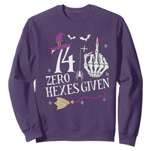 75th Birthday Halloween Sweatshirt 74 Plus Middle Finger Zero Hexes Given Gift For Women TS14 Purple Print Your Wear