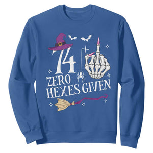 75th Birthday Halloween Sweatshirt 74 Plus Middle Finger Zero Hexes Given Gift For Women TS14 Royal Blue Print Your Wear