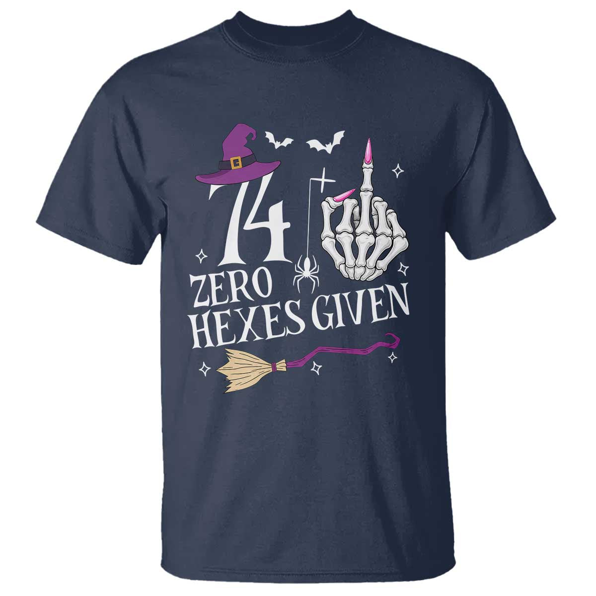 75th Birthday Halloween T Shirt 74 Plus Middle Finger Zero Hexes Given Gift For Women TS14 Navy Print Your Wear