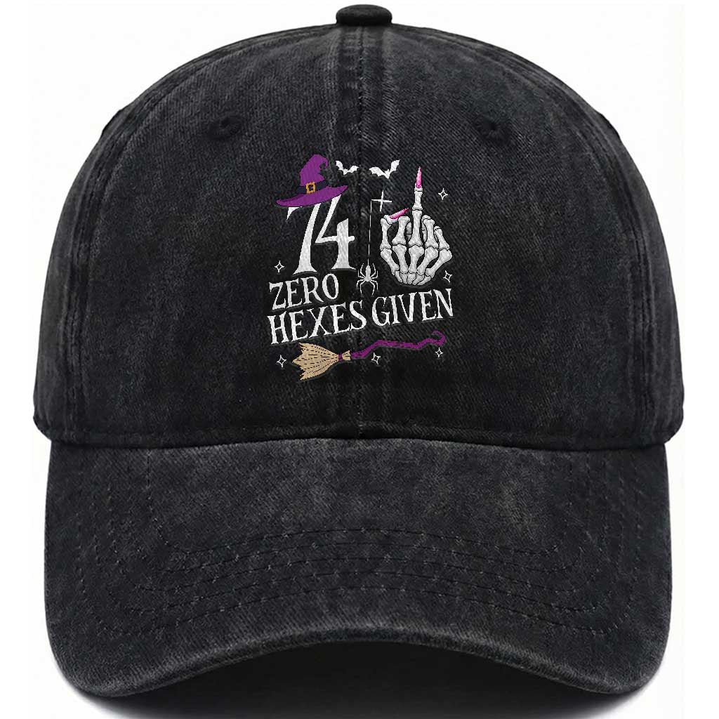 75th Birthday Halloween Washed Cotton Baseball Cap 74 Plus Middle Finger Zero Hexes Given Gift For Women TS14 Print Your Wear