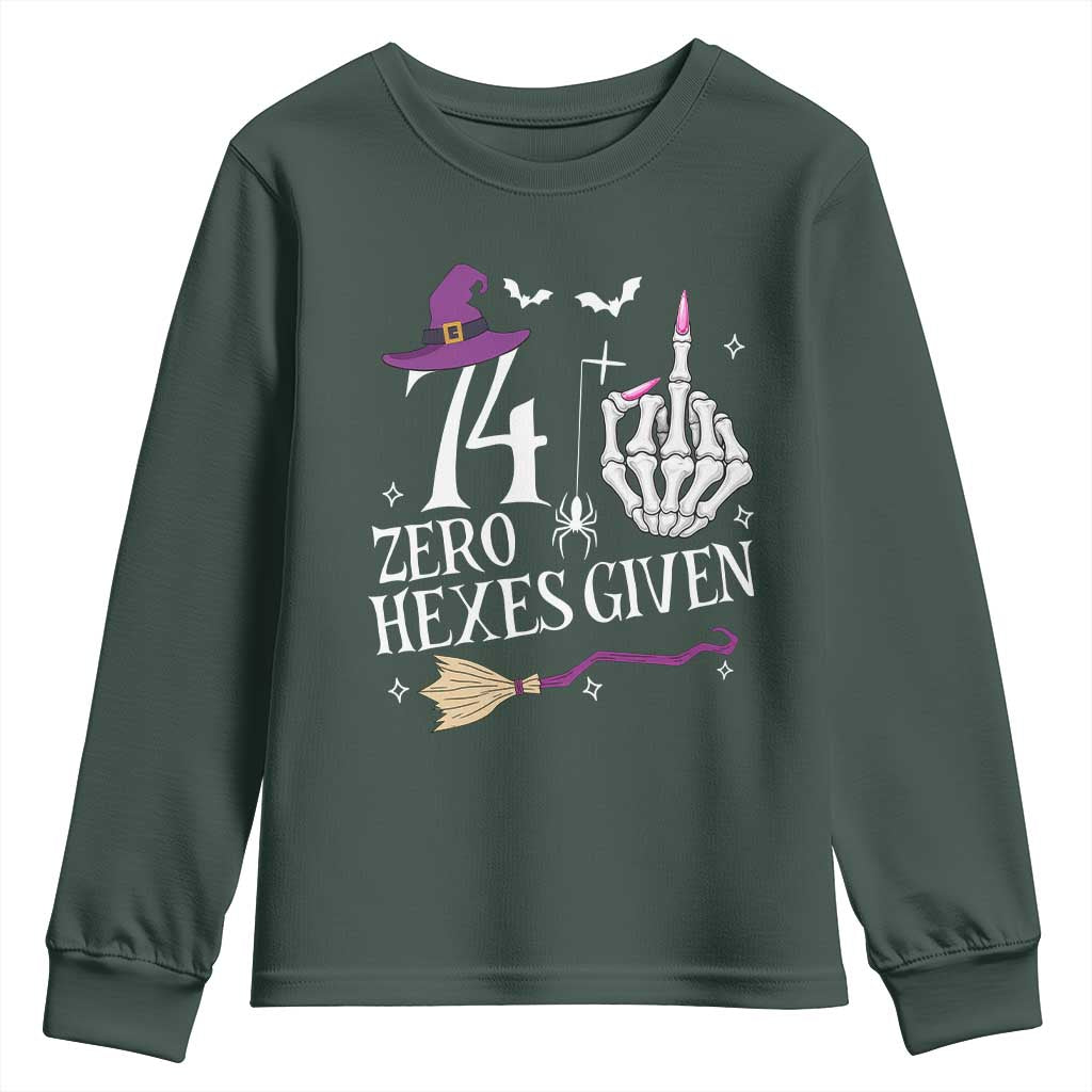 75th Birthday Halloween Youth Sweatshirt 74 Plus Middle Finger Zero Hexes Given Gift For Women TS14 Dark Forest Green Print Your Wear