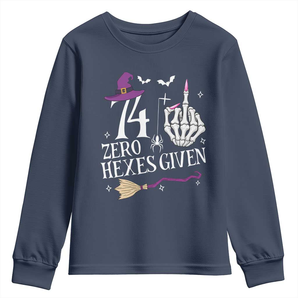 75th Birthday Halloween Youth Sweatshirt 74 Plus Middle Finger Zero Hexes Given Gift For Women TS14 Navy Print Your Wear