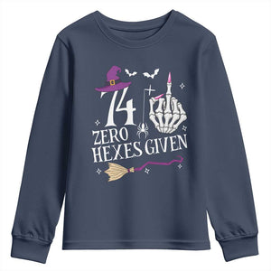 75th Birthday Halloween Youth Sweatshirt 74 Plus Middle Finger Zero Hexes Given Gift For Women TS14 Navy Print Your Wear