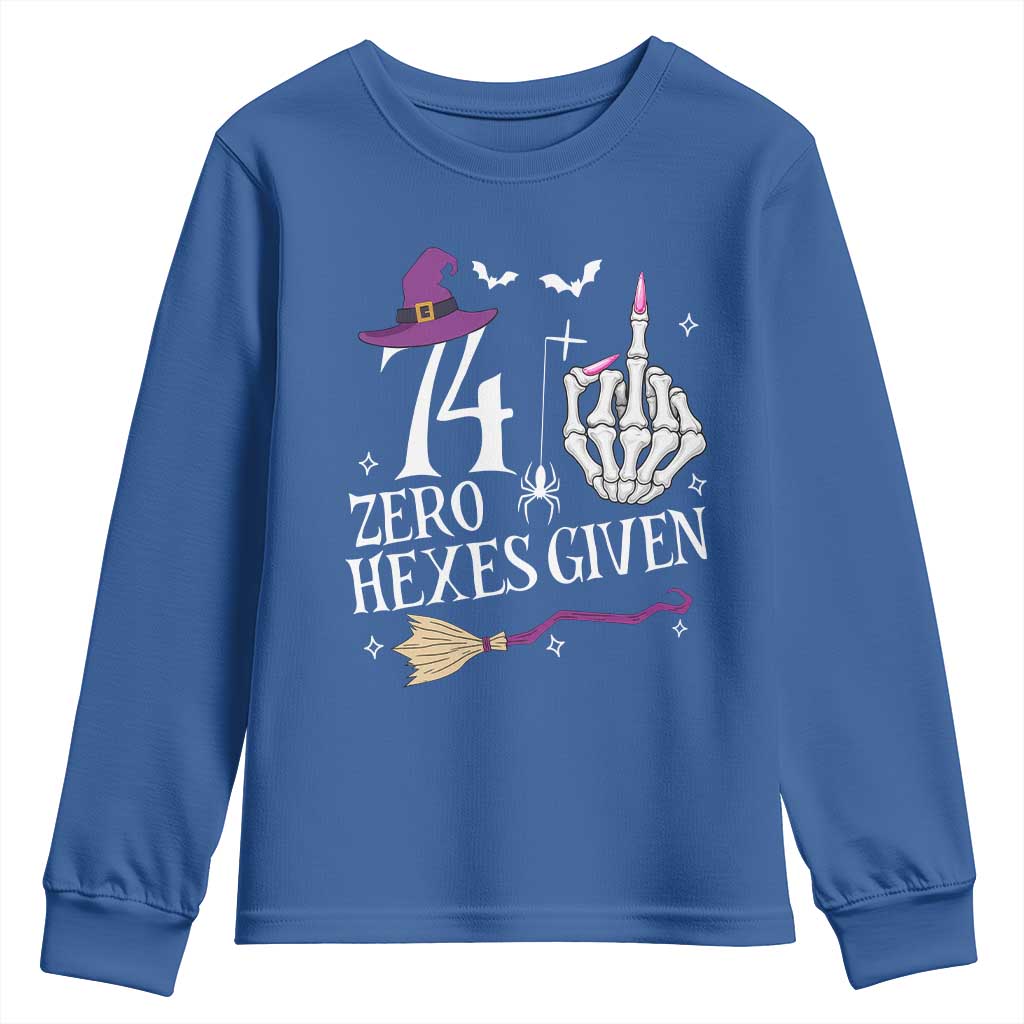 75th Birthday Halloween Youth Sweatshirt 74 Plus Middle Finger Zero Hexes Given Gift For Women TS14 Royal Blue Print Your Wear