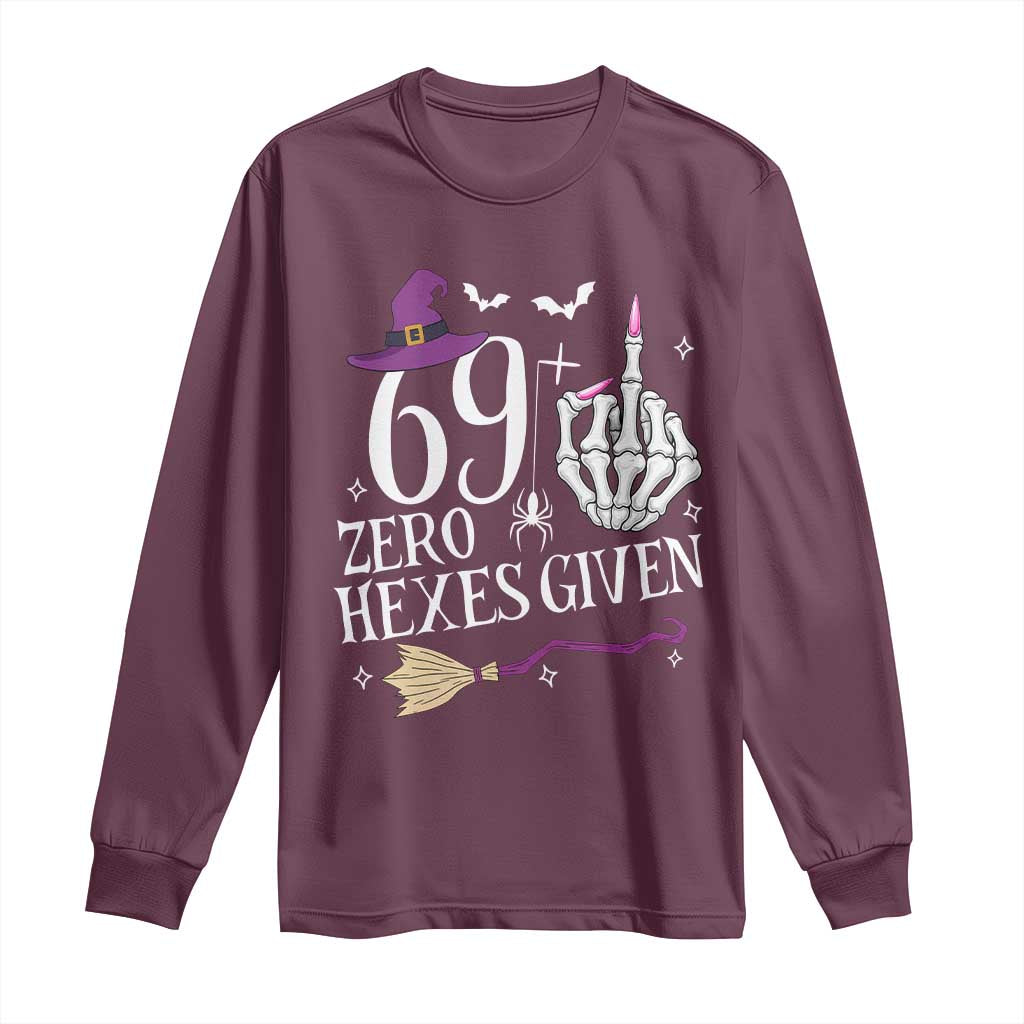 70th Birthday Halloween Long Sleeve Shirt 69 Plus Middle Finger Zero Hexes Given Gift For Women TS14 Maroon Print Your Wear