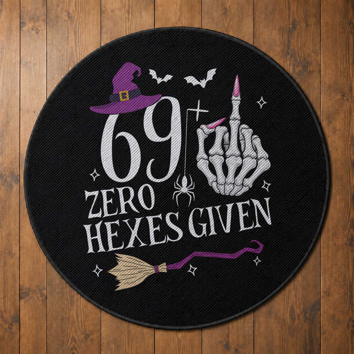 70th Birthday Halloween Round Rug 69 Plus Middle Finger Zero Hexes Given Gift For Women