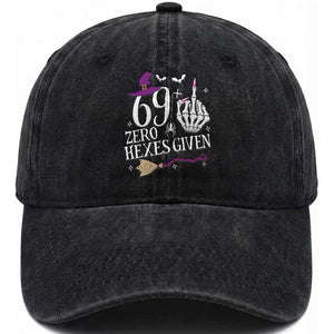 70th Birthday Halloween Washed Cotton Baseball Cap 69 Plus Middle Finger Zero Hexes Given Gift For Women TS14 Print Your Wear