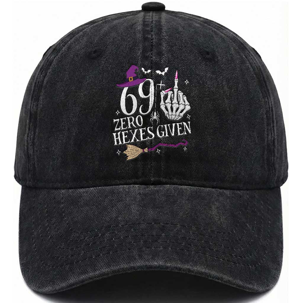 70th Birthday Halloween Washed Cotton Baseball Cap 69 Plus Middle Finger Zero Hexes Given Gift For Women TS14 Print Your Wear