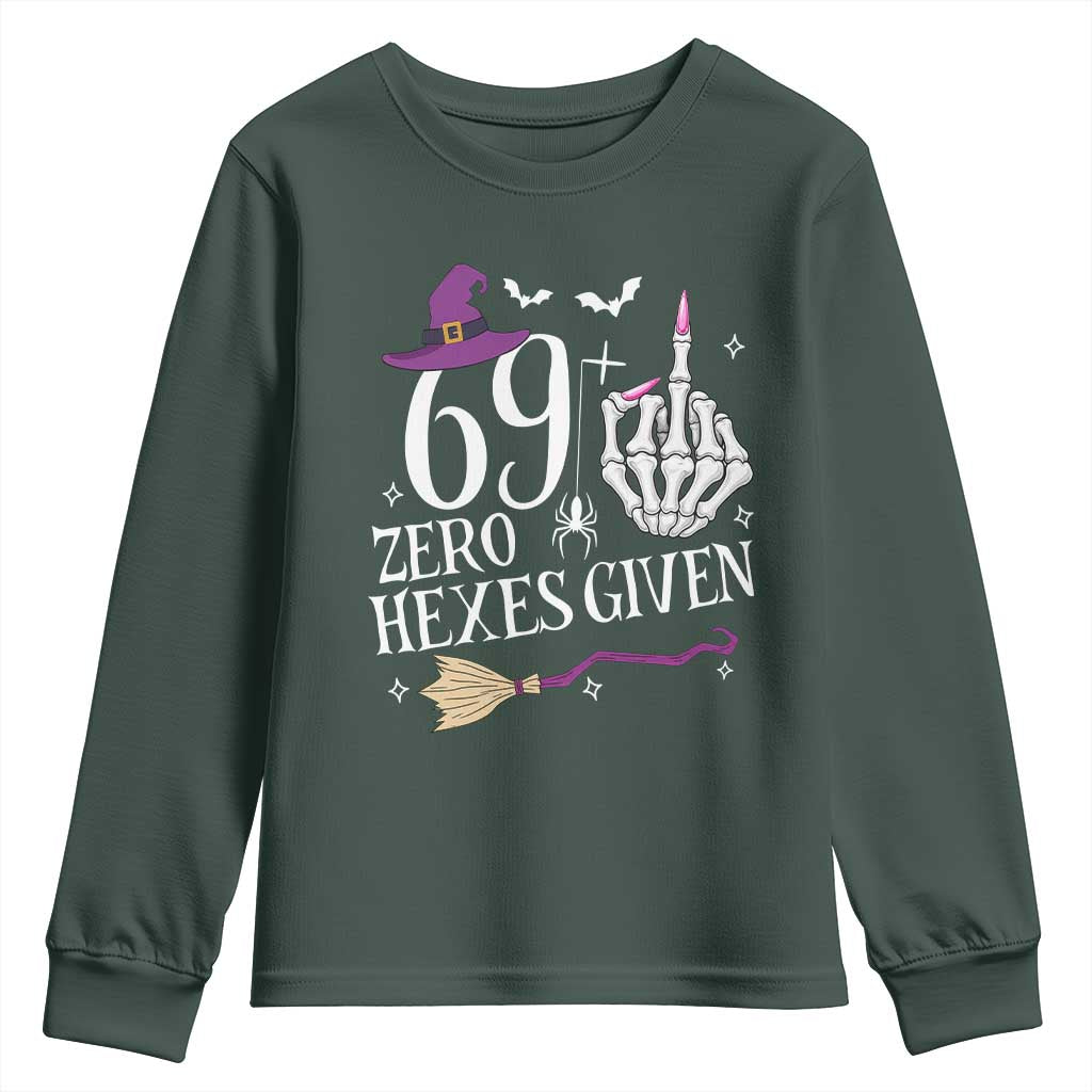 70th Birthday Halloween Youth Sweatshirt 69 Plus Middle Finger Zero Hexes Given Gift For Women TS14 Dark Forest Green Print Your Wear