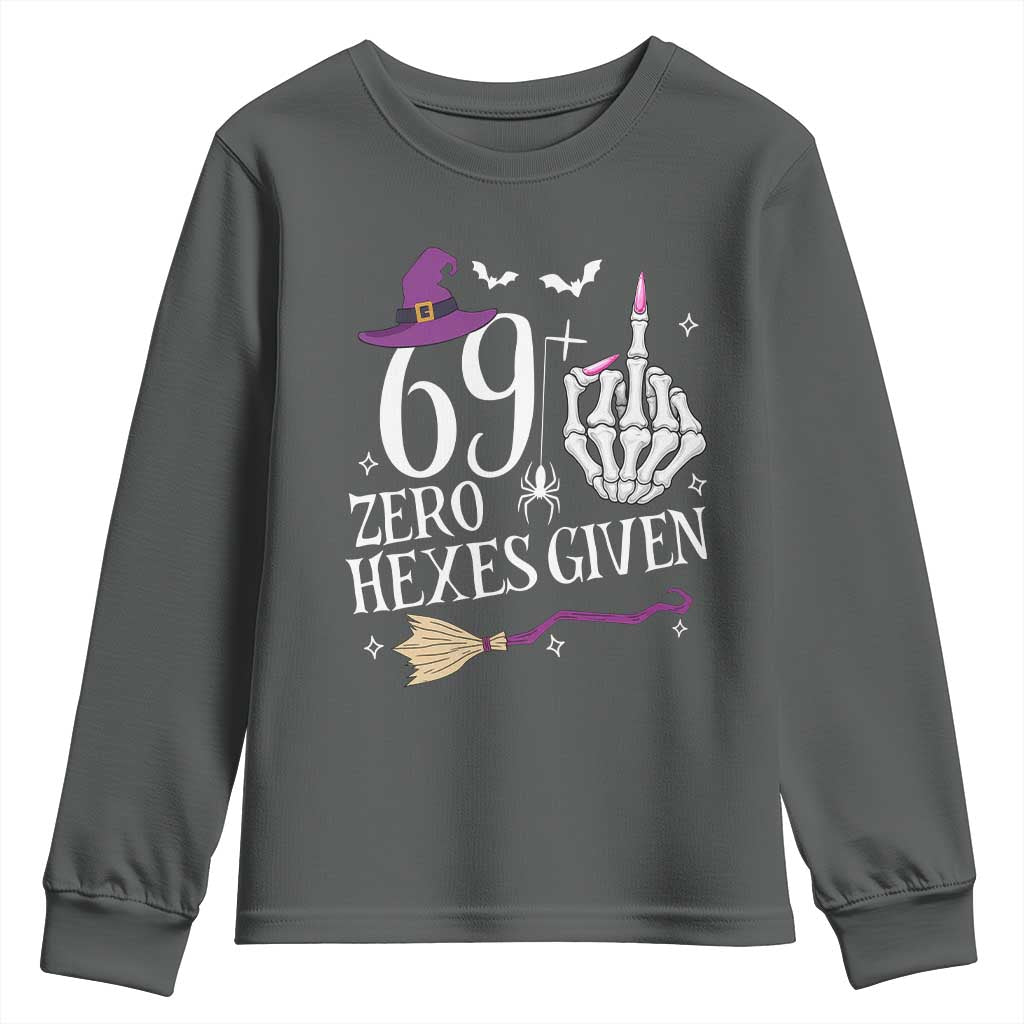 70th Birthday Halloween Youth Sweatshirt 69 Plus Middle Finger Zero Hexes Given Gift For Women TS14 Dark Heather Print Your Wear