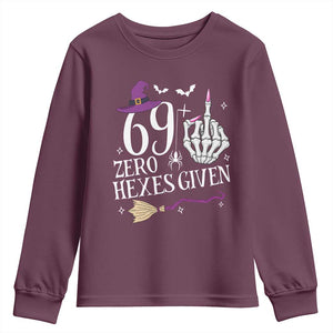 70th Birthday Halloween Youth Sweatshirt 69 Plus Middle Finger Zero Hexes Given Gift For Women TS14 Maroon Print Your Wear