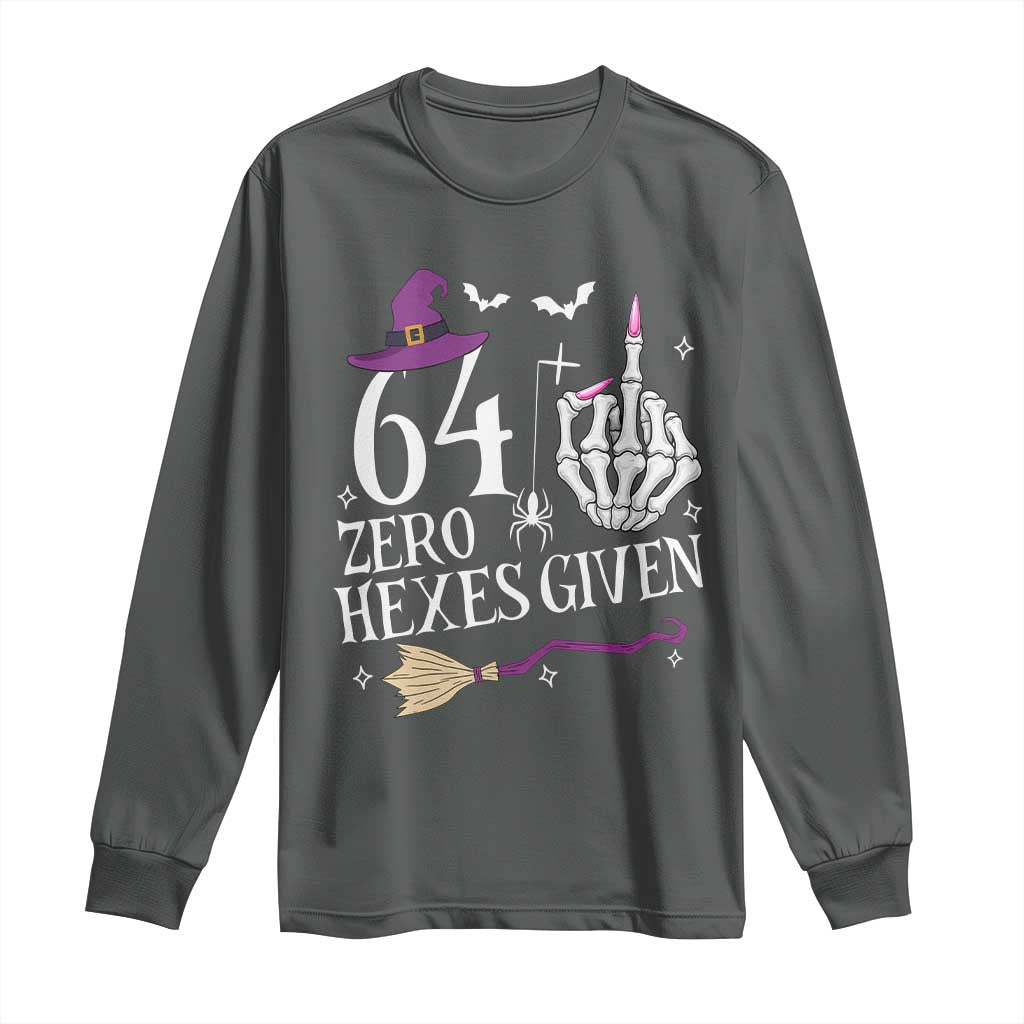 65th Birthday Halloween Long Sleeve Shirt 64 Plus Middle Finger Zero Hexes Given Gift For Women TS14 Dark Heather Print Your Wear