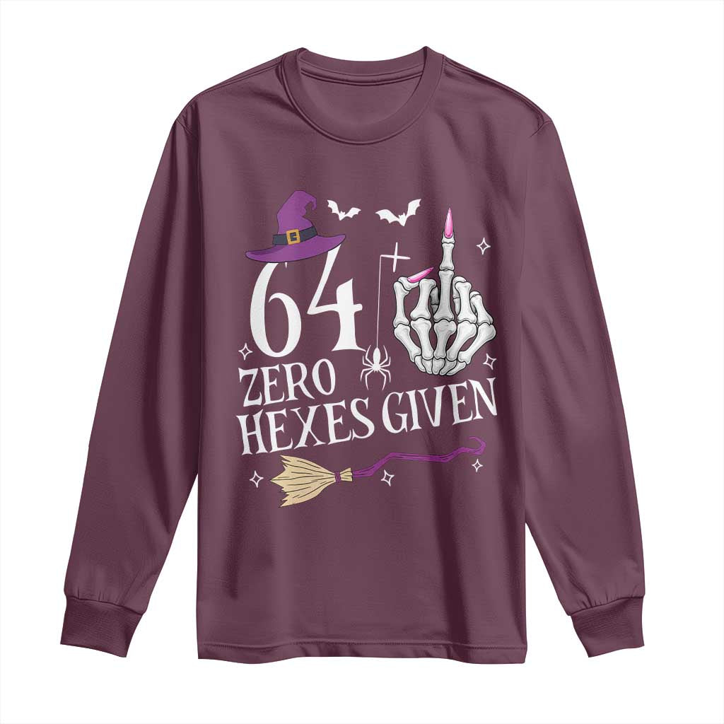 65th Birthday Halloween Long Sleeve Shirt 64 Plus Middle Finger Zero Hexes Given Gift For Women TS14 Maroon Print Your Wear